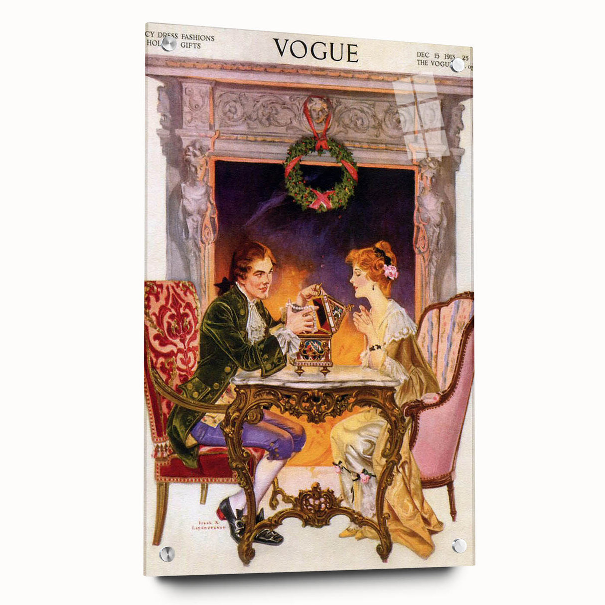 1913 Holiday Vogue Cover Art - Vintage Festive Couple Wall Print