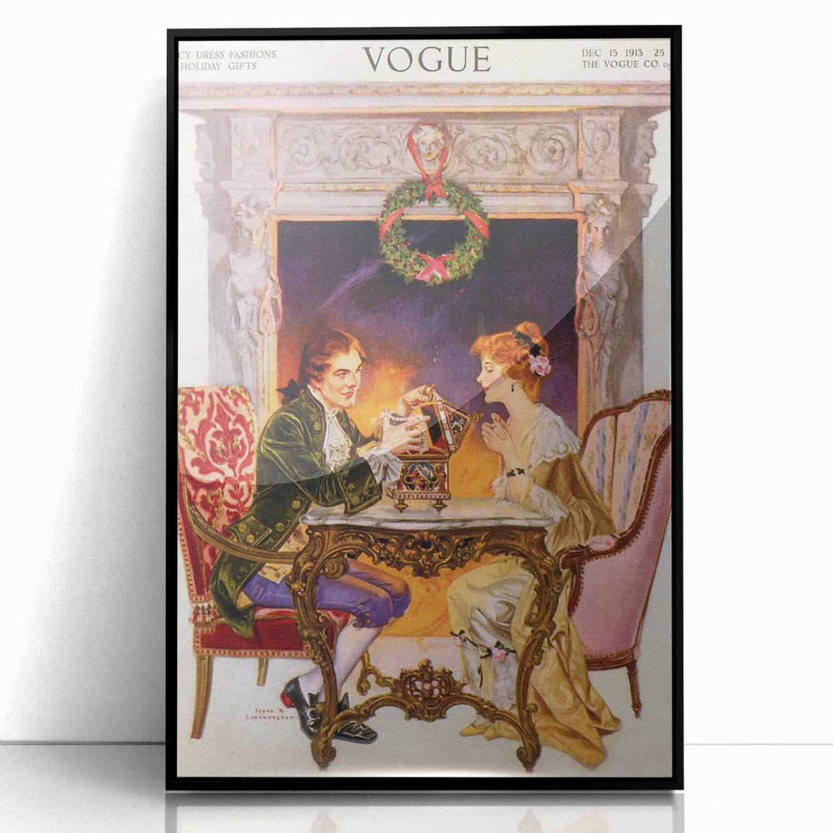 1913 Holiday Vogue Cover Art - Vintage Festive Couple Wall Print