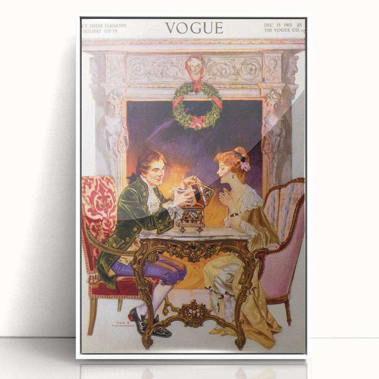 1913 Holiday Vogue Cover Art - Vintage Festive Couple Wall Print