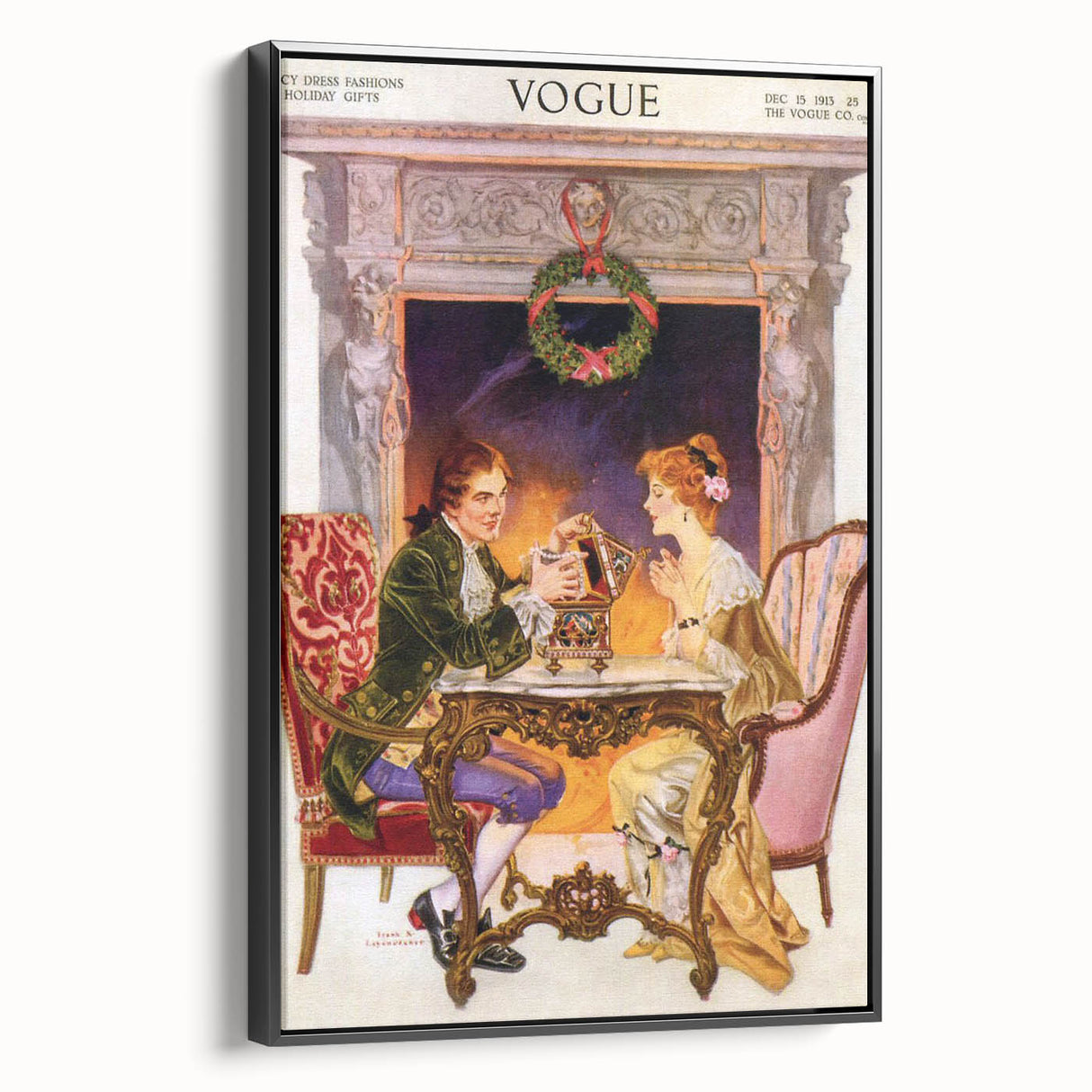 1913 Holiday Vogue Cover Art - Vintage Festive Couple Wall Print