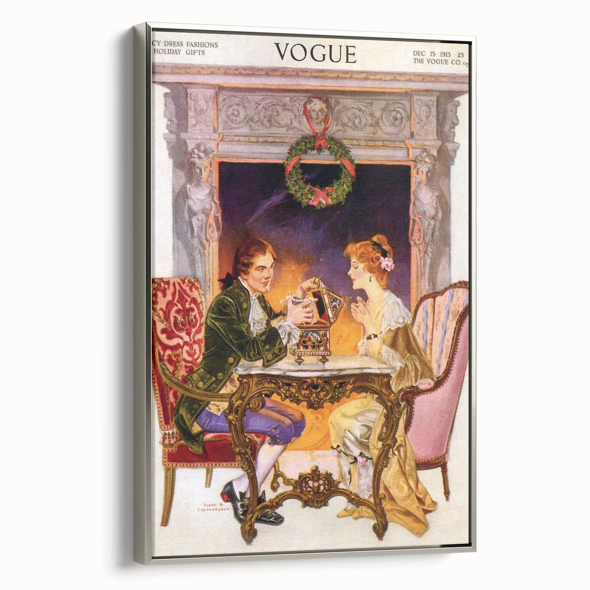 1913 Holiday Vogue Cover Art - Vintage Festive Couple Wall Print