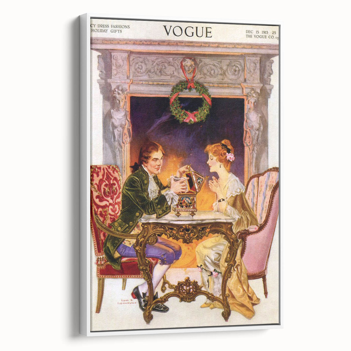 1913 Holiday Vogue Cover Art - Vintage Festive Couple Wall Print