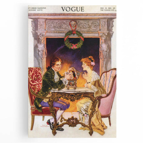1913 Holiday Vogue Cover Art - Vintage Festive Couple Wall Print
