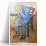 Mid-century modernist art of a starry night in acrylic, with vibrant blue and yellow tones, framed.