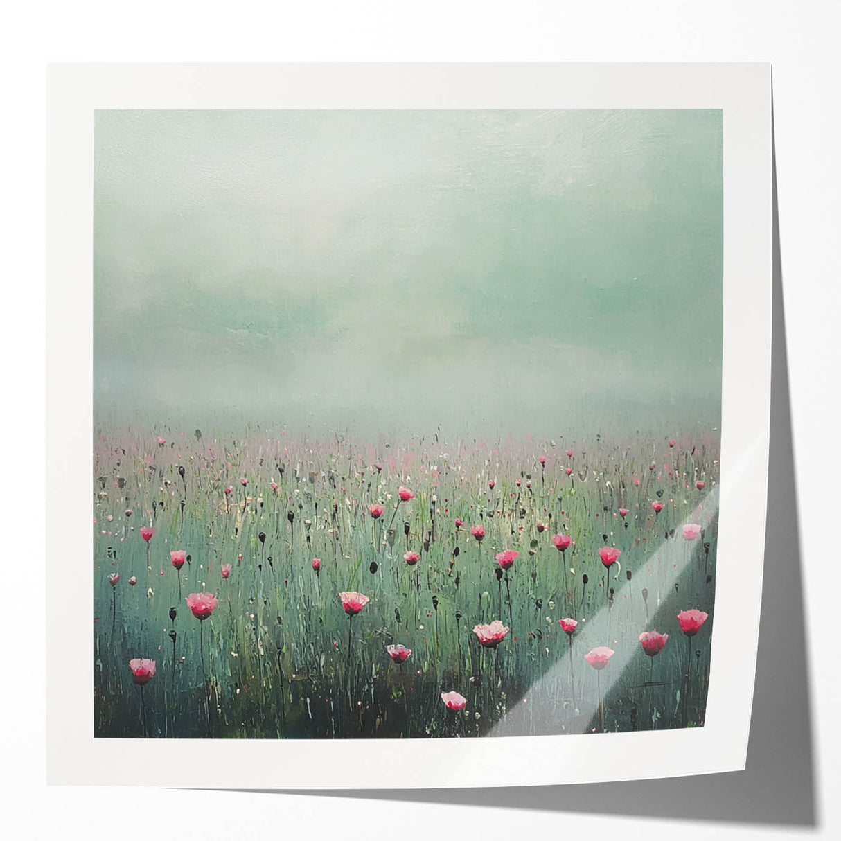 Glossy mockup of an abstract floral wall art design, featuring vibrant colors and intricate patterns, ideal for modern home decor or artistic displays.
