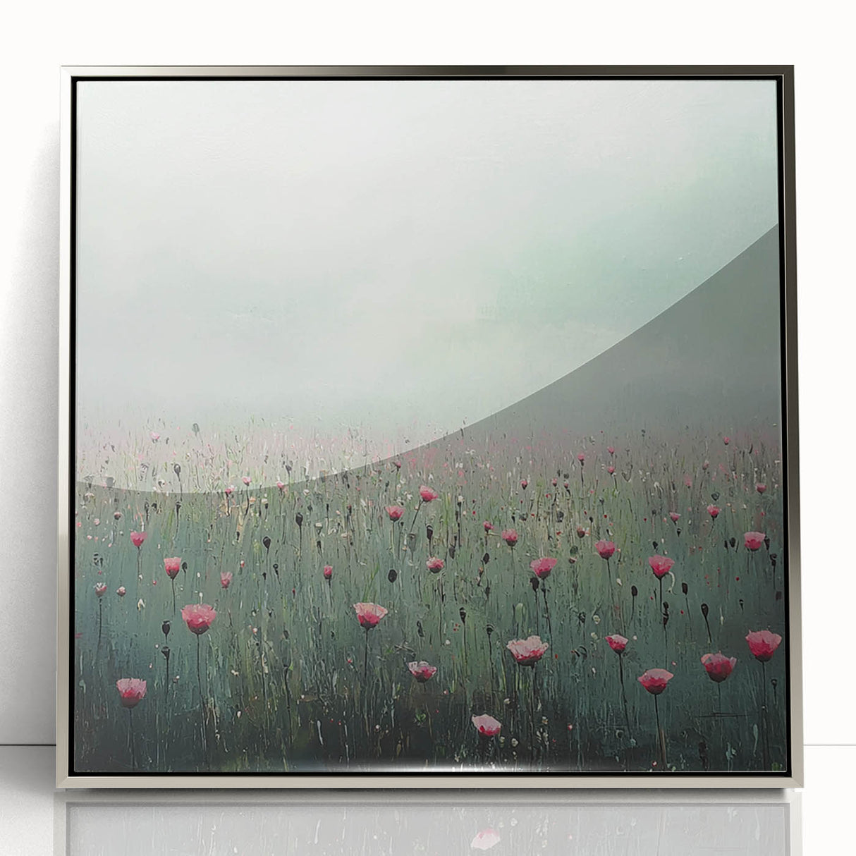 Framed acrylic artwork showcasing vibrant abstract floral designs in silver tones, perfect for modern home decor. Ideal for enhancing any living space's aesthetic appeal.