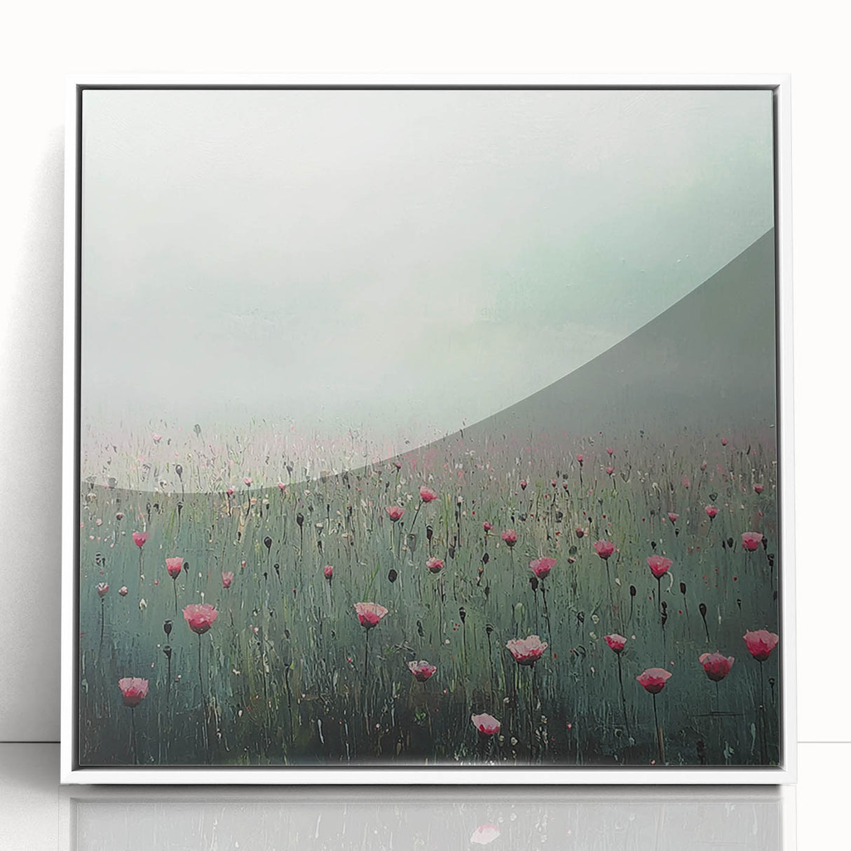 Framed acrylic artwork showcasing vibrant abstract floral designs in various shades of pink, green, and blue, perfect for modern home decor.