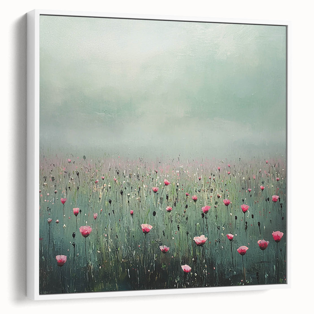 Framed canvas artwork showcasing an abstract floral design in vibrant colors, displayed from a side view against a neutral background, perfect for modern home decor.
