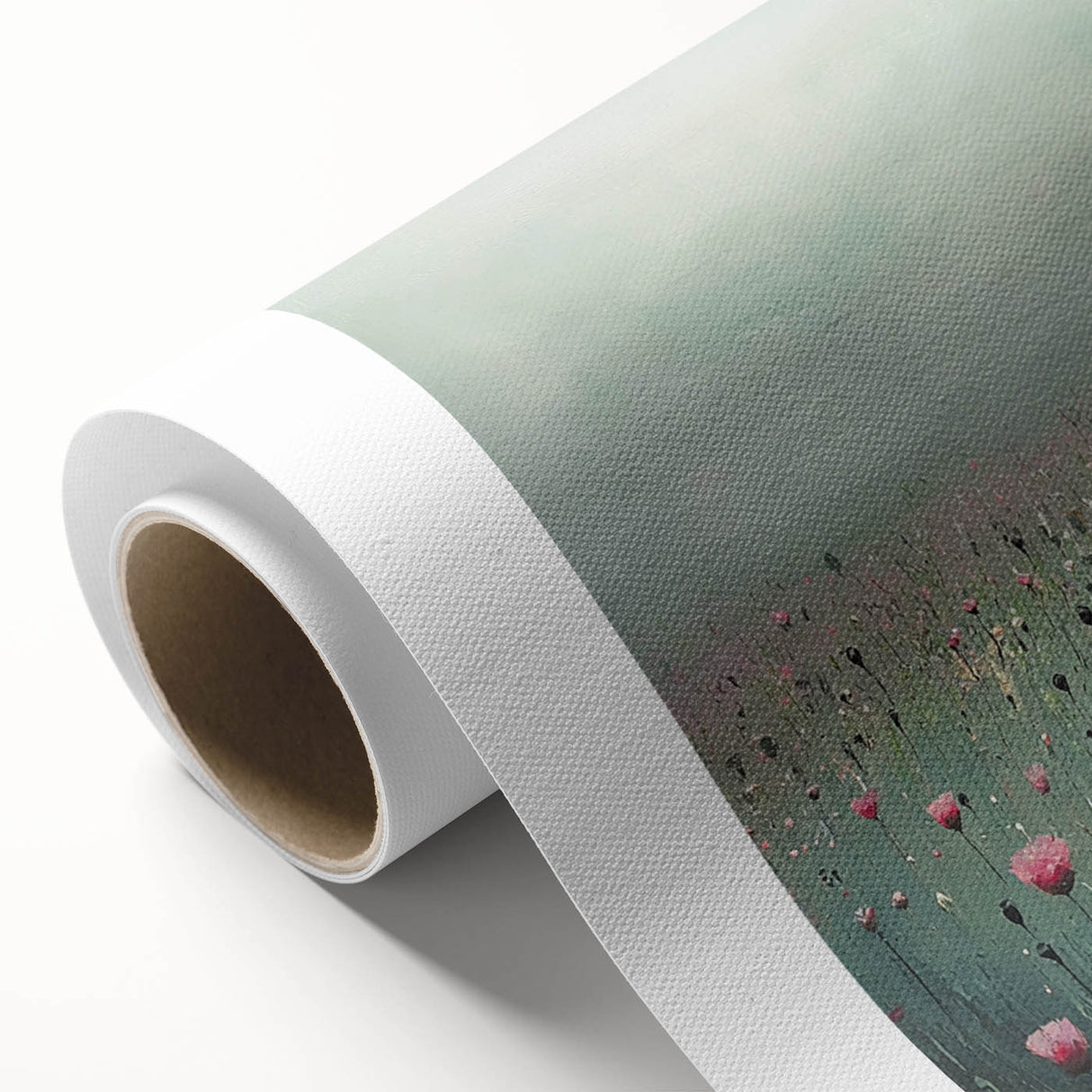 Abstract floral design rolled canvas art showcasing vibrant colors and intricate patterns, elegantly packaged in a protective cardboard tube for easy display.