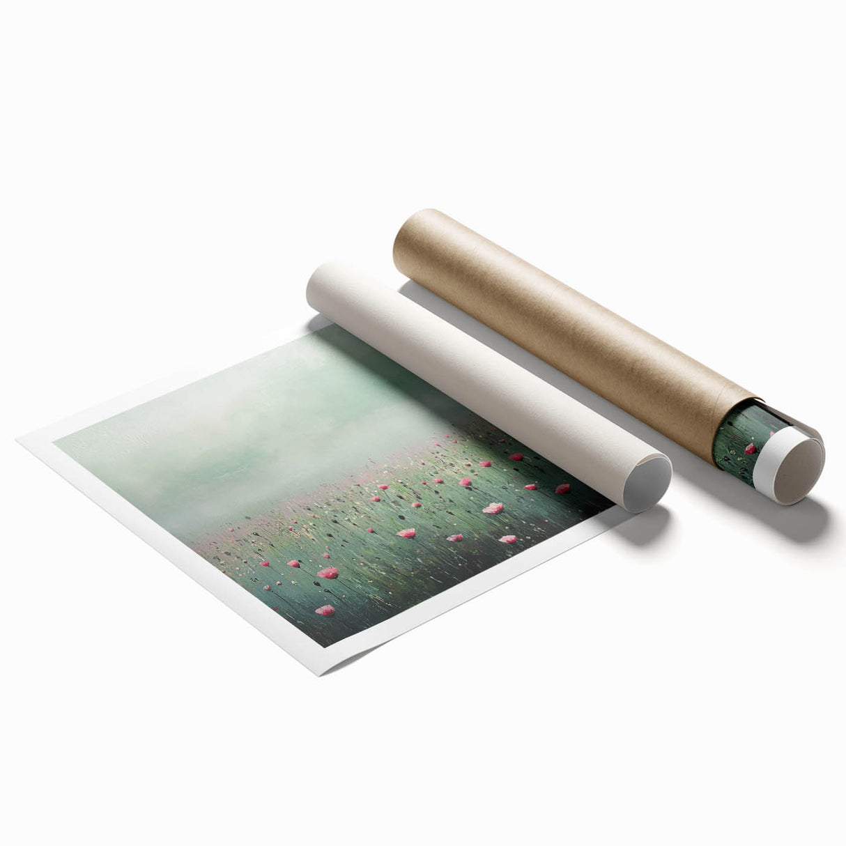 Vibrant abstract floral rolled print showcasing colorful blooms in a contemporary design, ideal for home decor or artistic displays, securely packaged in a protective tube.