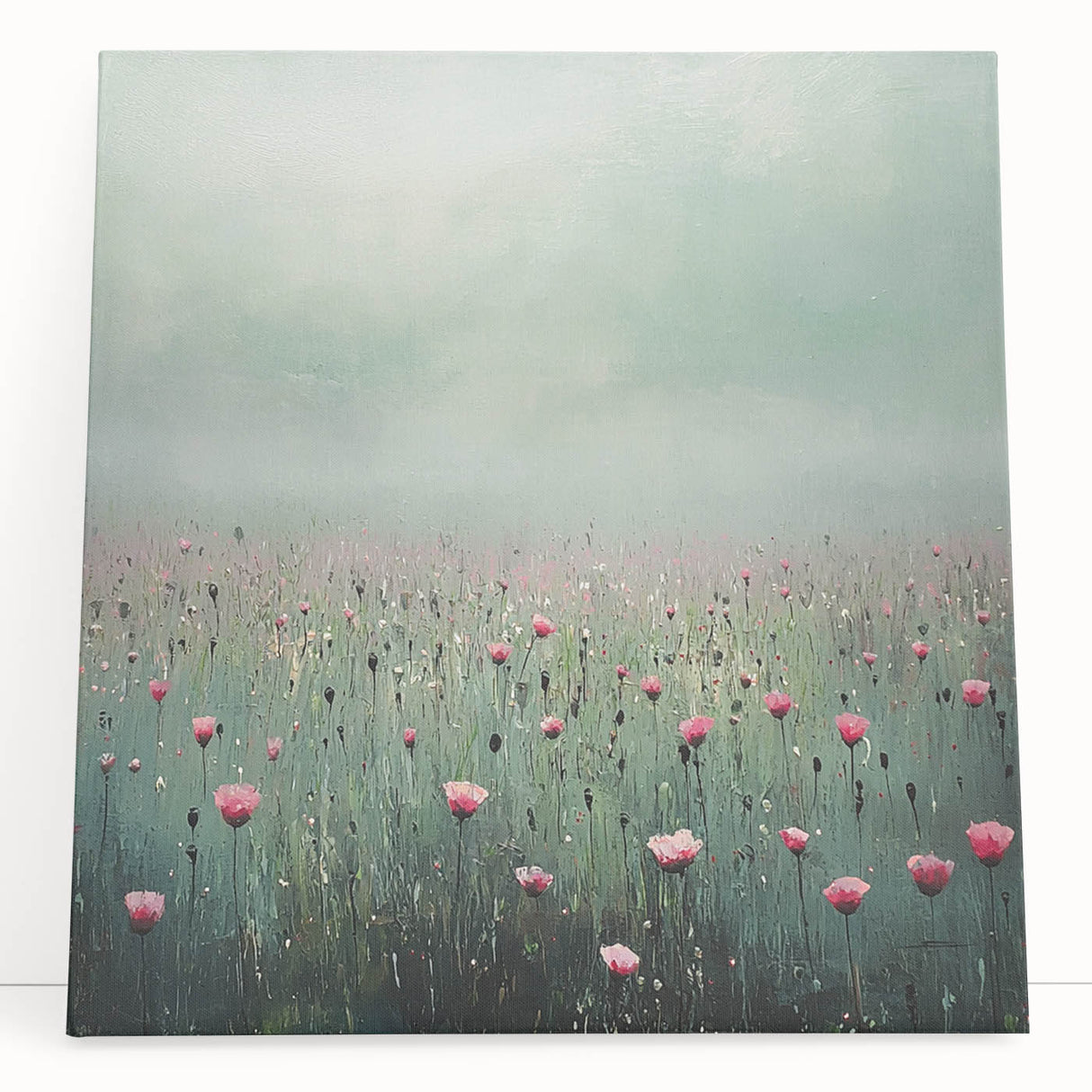 Abstract floral canvas art with vibrant colors, featuring a modern design that leans against a neutral wall, enhancing contemporary home decor.