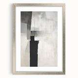 Abstract minimalist wall art framed in silver with a white mat, showcasing geometric patterns and soft colors, adding elegance to modern decor.