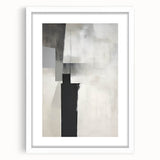 Abstract minimalist wall art framed in white, showcasing soft geometric shapes in muted tones, perfect for modern home decor or office styling.