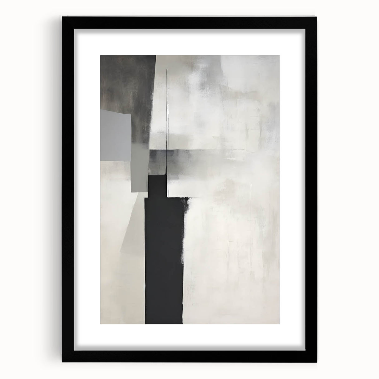 Abstract minimalist wall art framed with a mat, showcasing soft pastel colors and geometric shapes, perfect for modern home decor or office aesthetics.
