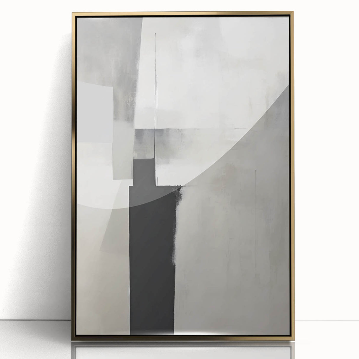 Framed abstract minimalist wall art featuring a gold design, set against a sleek acrylic background, perfect for modern home decor and interior styling.