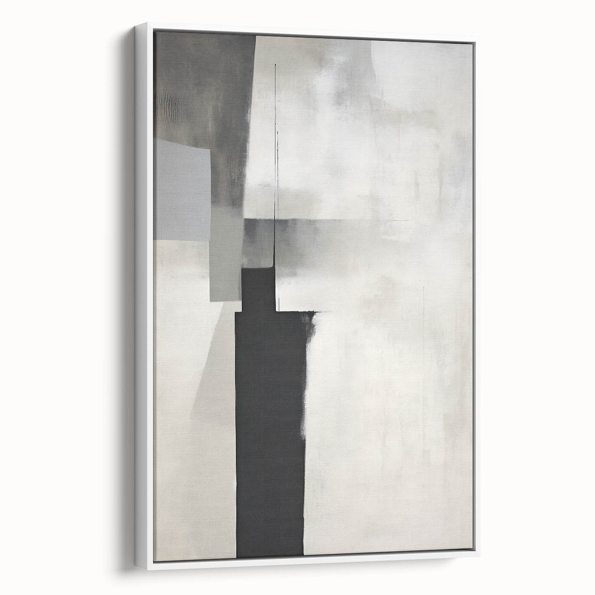 Framed minimalist wall art featuring an abstract design in soft pastel colors, displayed against a white background, showcasing a side view with elegant framing.