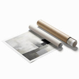 Abstract minimalist wall art print showcasing soft pastel colors and geometric shapes, rolled and packaged in a protective tube for easy display.