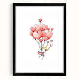 Floating Heart Balloons Girls Room Wall Art - Playful Nursery Print