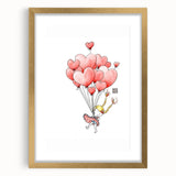 Floating Heart Balloons Girls Room Wall Art - Playful Nursery Print