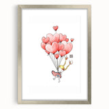 Floating Heart Balloons Girls Room Wall Art - Playful Nursery Print