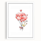 Floating Heart Balloons Girls Room Wall Art - Playful Nursery Print