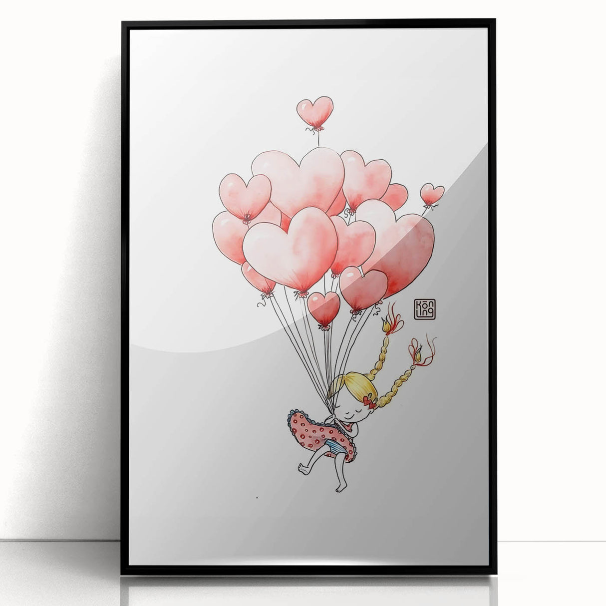 Floating Heart Balloons Girls Room Wall Art - Playful Nursery Print