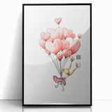 Floating Heart Balloons Girls Room Wall Art - Playful Nursery Print