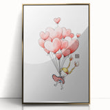 Floating Heart Balloons Girls Room Wall Art - Playful Nursery Print