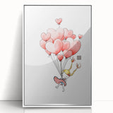Floating Heart Balloons Girls Room Wall Art - Playful Nursery Print