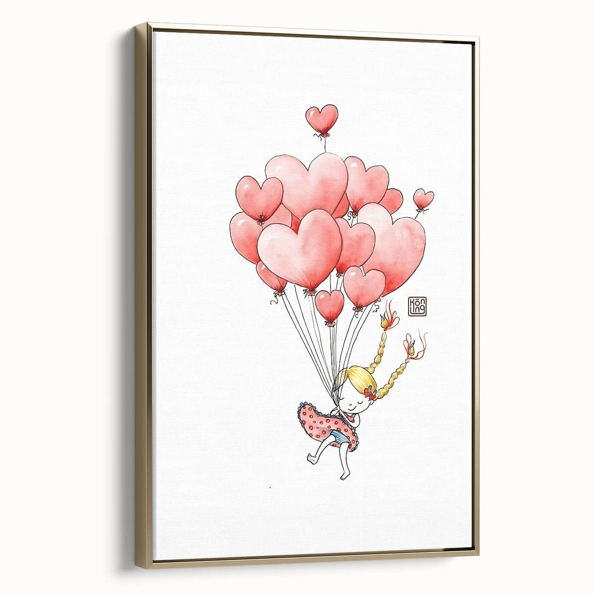 Floating Heart Balloons Girls Room Wall Art - Playful Nursery Print