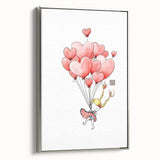 Floating Heart Balloons Girls Room Wall Art - Playful Nursery Print