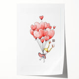 Floating Heart Balloons Girls Room Wall Art - Playful Nursery Print