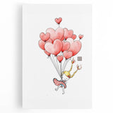 Floating Heart Balloons Girls Room Wall Art - Playful Nursery Print