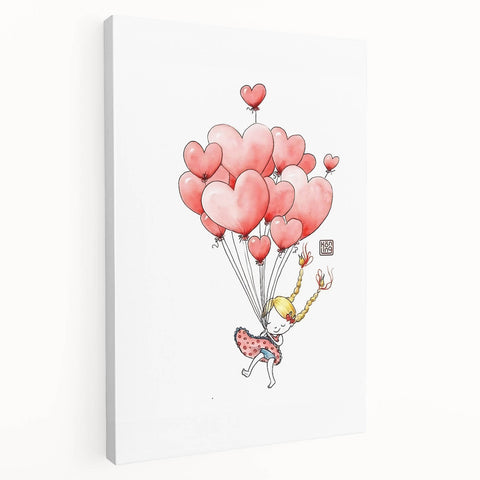 Floating Heart Balloons Girls Room Wall Art - Playful Nursery Print