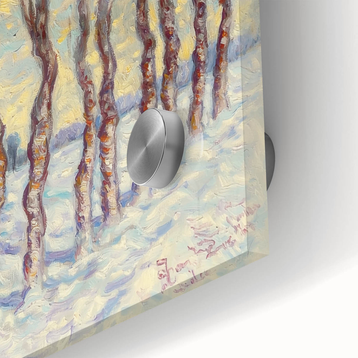 Close-up view of vibrant abstract floral acrylic artwork on glass, showcasing intricate details and vivid colors that enhance modern home decor aesthetics.