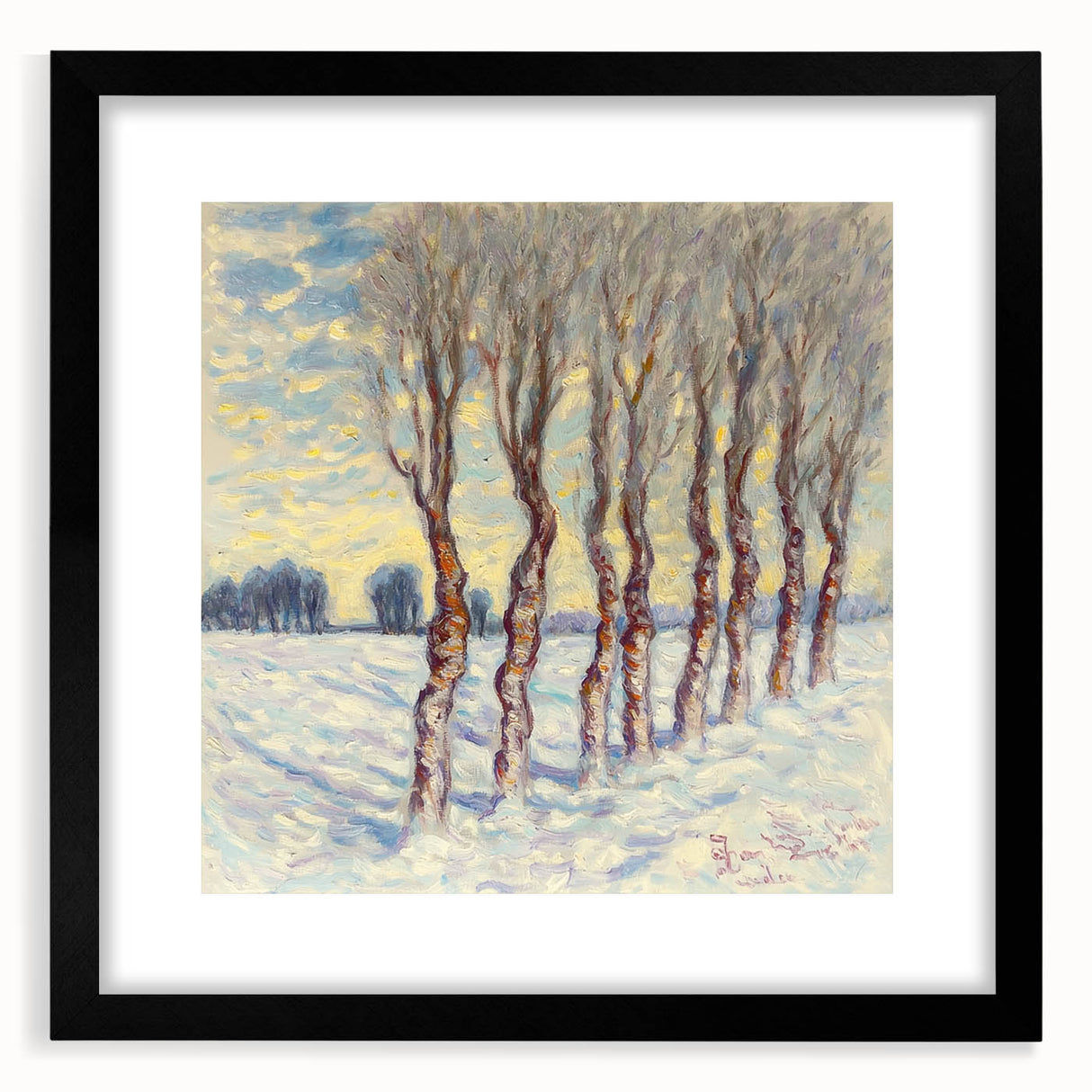 Abstract floral design framed in black, showcasing vibrant colors and intricate patterns, perfect for modern home decor or gallery walls.