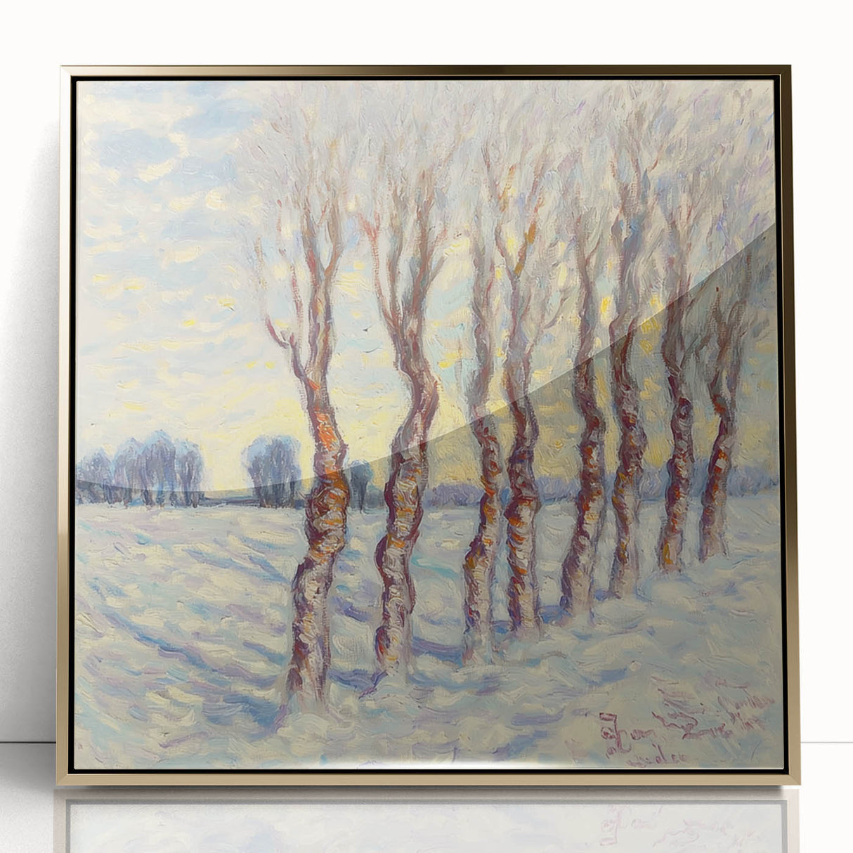 Framed acrylic artwork showcasing vibrant abstract floral designs in rich gold tones, ideal for modern home decor. Perfect for adding a touch of elegance to any room.