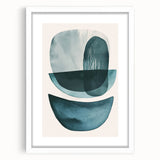 Abstract minimalist wall art framed in white, showcasing a geometric design with soft colors, perfect for modern home decor and enhancing interior aesthetics.