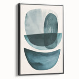 Framed minimalist wall art in abstract design with black accents, showcasing a sleek side view of the canvas, perfect for modern decor. Ideal for enhancing contemporary interiors.