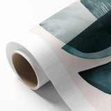 Abstract minimalist wall art on rolled canvas showcasing soft pastel colors and geometric shapes, ideal for modern home decor, presented in a protective cardboard tube.