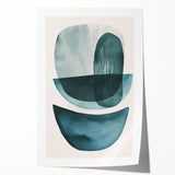 Abstract minimalist wall art print featuring soft pastel colors and geometric shapes, elegantly rolled and packaged in a protective cardboard tube for shipping.