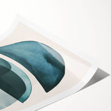 Abstract minimalist wall art print showcasing soft pastel colors and geometric shapes, elegantly rolled and ready for display, emphasizing modern decor aesthetics.