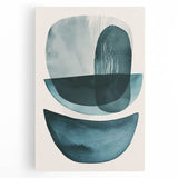 Abstract minimalist wall art in soft pastel colors displayed on stretched canvas, showcasing fluid shapes and organic forms, ideal for modern home decor.
