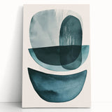 Abstract minimalist wall art featuring soft pastel colors and geometric shapes, elegantly displayed on a stretched canvas, ideal for modern home decor.