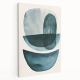 Abstract minimalist wall art print on stretched canvas, showcasing soft pastel tones and geometric shapes, ideal for modern home decor. Side view highlights canvas edges and texture for artistic appeal.