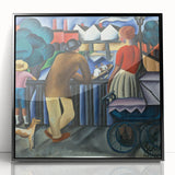 Modern Wall Art - Urban Vintage Scene with Abstract Figures Print