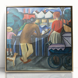 Modern Wall Art - Urban Vintage Scene with Abstract Figures Print