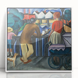 Modern Wall Art - Urban Vintage Scene with Abstract Figures Print