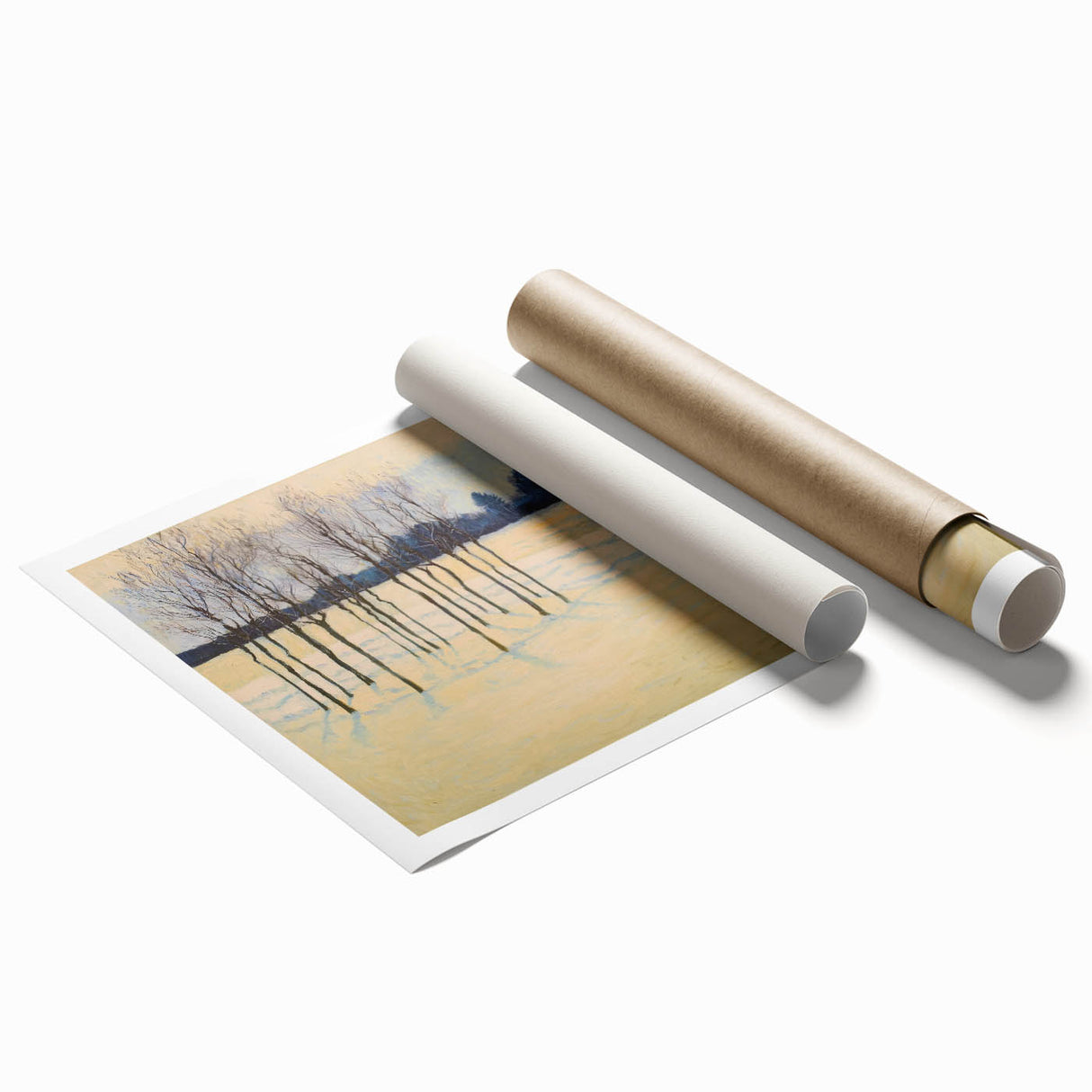 Abstract floral design on a rolled canvas print showcasing vibrant colors and intricate patterns, packaged securely in a sturdy tube for easy transport and display.