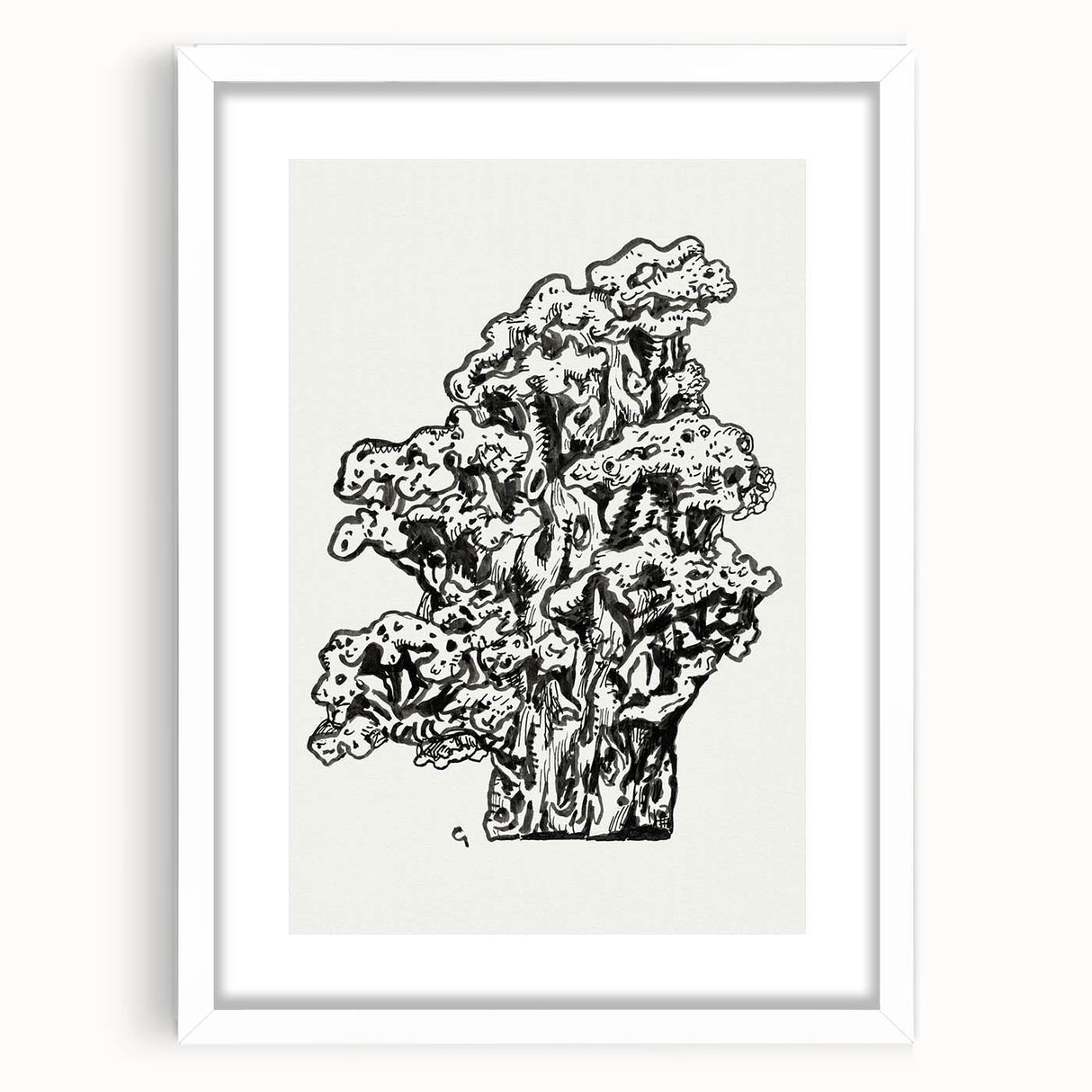 Abstract Coral Ink Drawing: Modern Black and White Wall Art by Leo Gestel